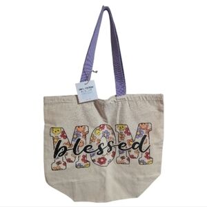 Blessed Mom Canvas Tote Bag O/S  Cream Large